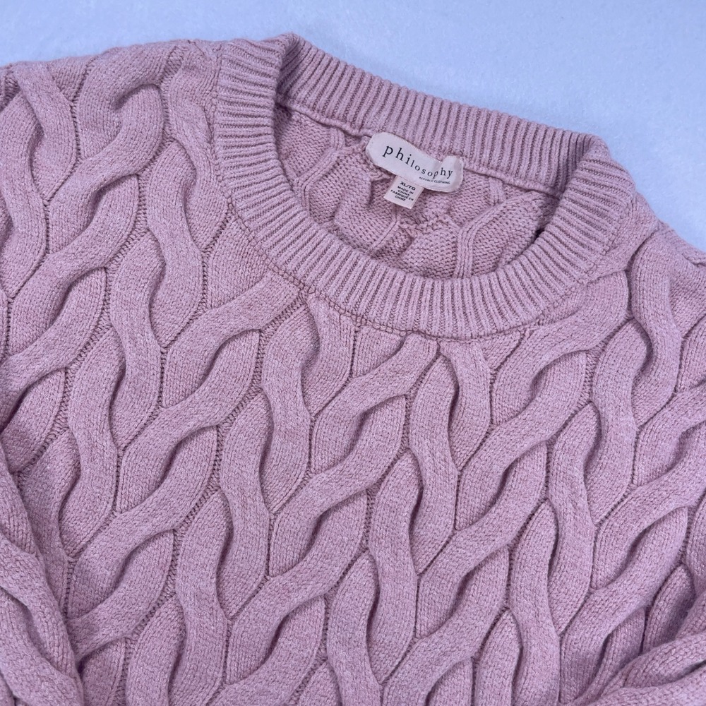Philosophy Republic Clothing Womens XL Pink Cable Knit Crewneck Sweater Pullover